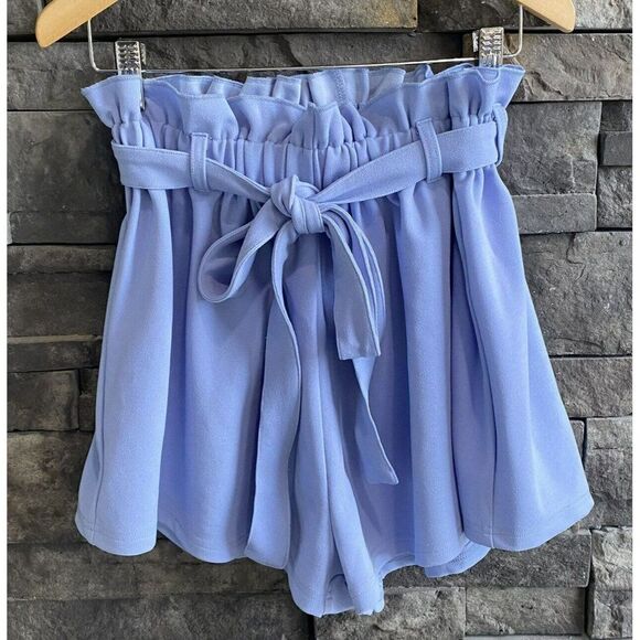 Shein‎ Light Blue Paper Bag Shorts Elastic and Tie Waist Womens Small - Picture 1 of 4